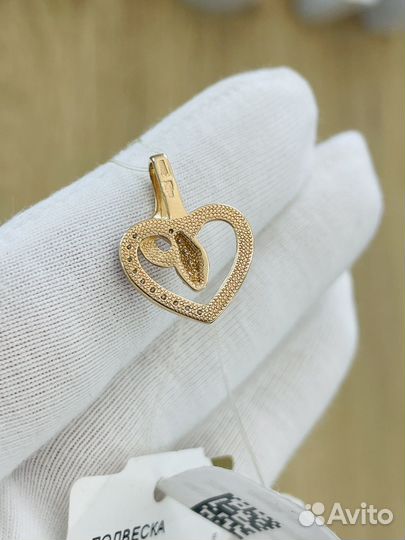 Золотая подвеска змейка в форме сердце 585