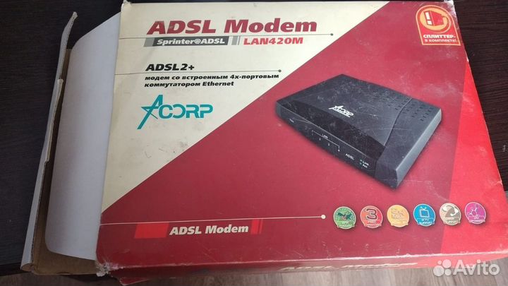 Adsl2+модем со встроенным 4х портовым коммутаторот