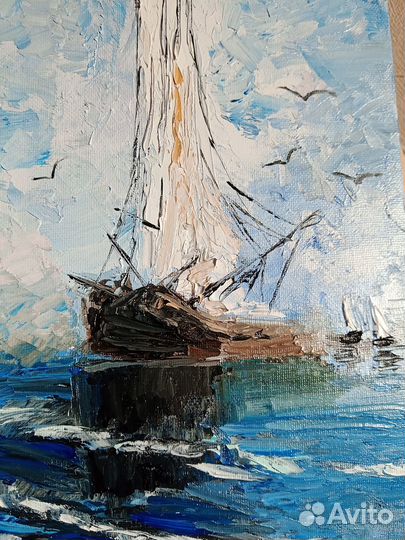 Картина Корабль море маслом 35 на 25