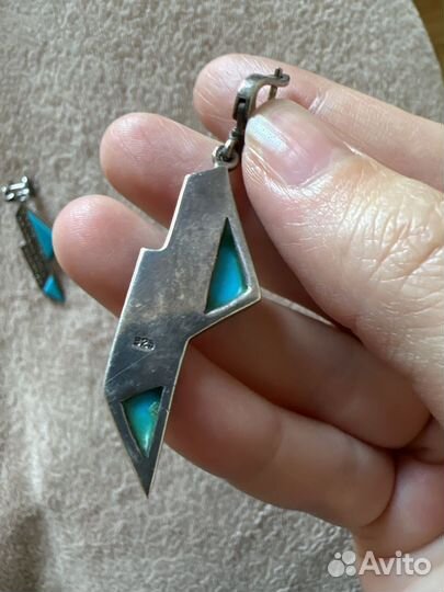 Серьги капельное серебро и бирюза