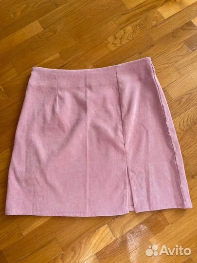 Розовая вельветовая мини юбка S