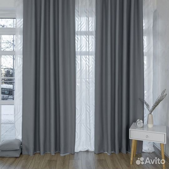 Шторы блэкаут Амадео холодный серый новые пошив