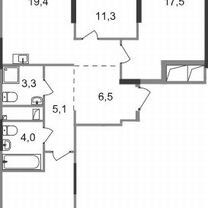 3-к. квартира, 82,9 м², 2/19 эт.