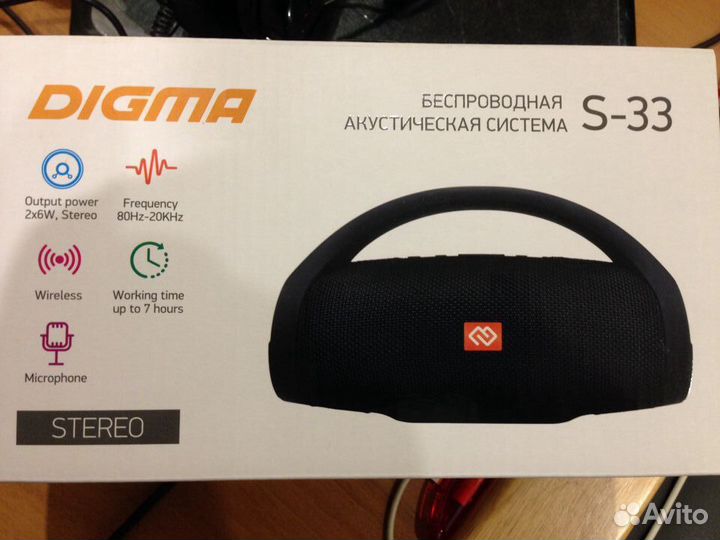 Портативная колонка digma S-33, 12Вт, черный