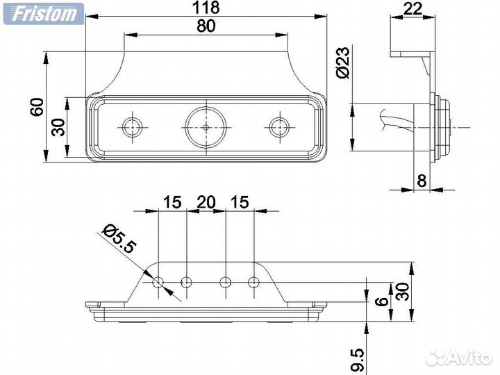 Фонарь габаритный прицепа FT-004 Z1+K желтый с кр