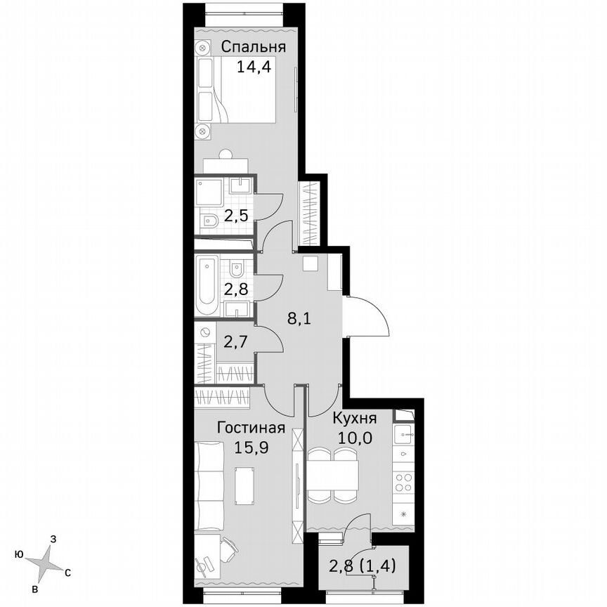 2-к. квартира, 58 м², 20/20 эт.