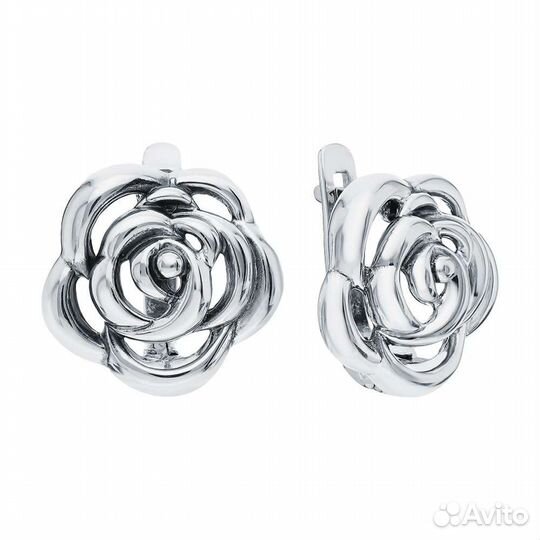 Серьги–розы, серебро 925 пробы