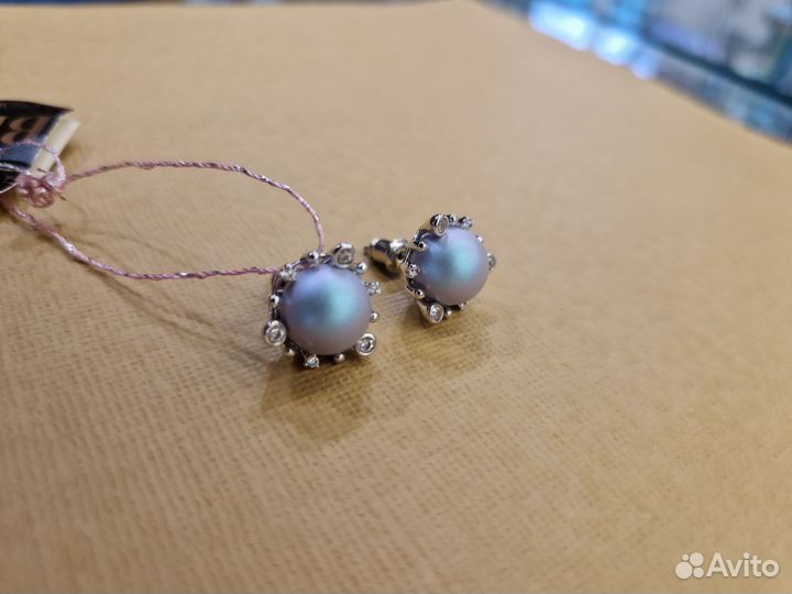 Серьги пусеты жемчуг swarovski