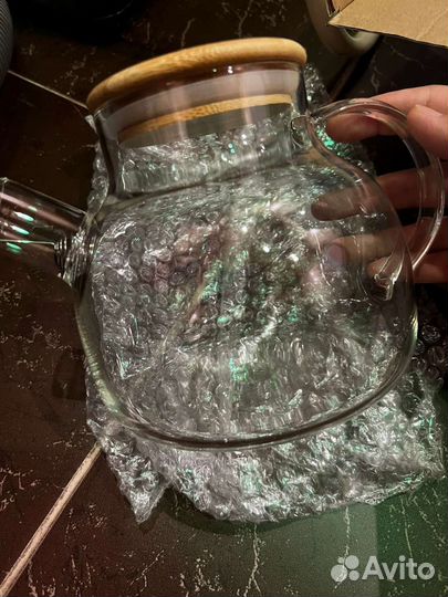 Чайник стеклянный жаропрочный с подставкой