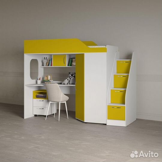 Детская кровать чердак с лестницей комодом