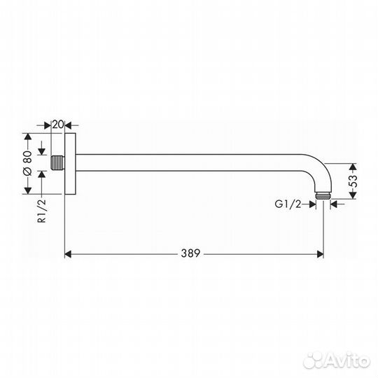 Держатель душа 389 мм, ’, матовый белый
