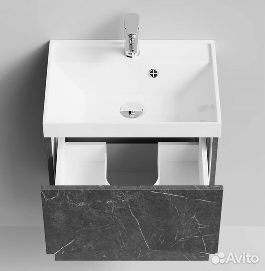 Тумба с раковиной Лайт 50 Подвесной, Мрамор Графит