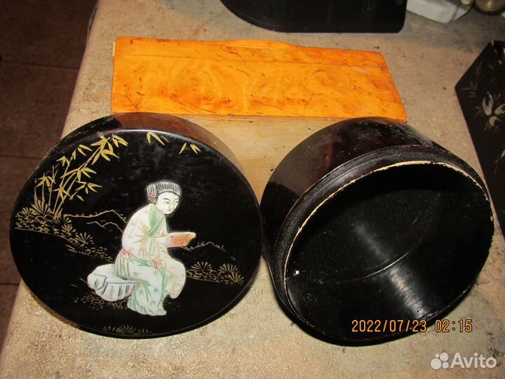 Старинная шкатулка кап кость перламутр Китай 40 е