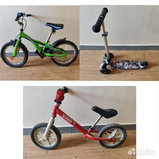 Велосипед детский, самокат 3-х колёсный, беговел