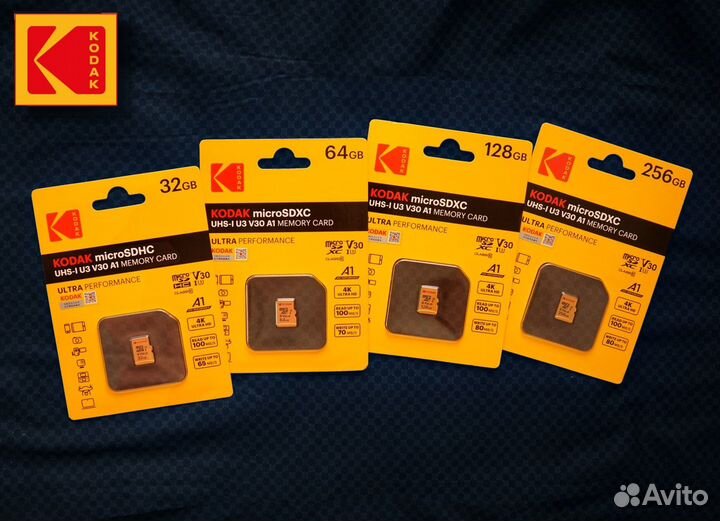 Карты памяти Kodak MicroSD 32-256 гб зап. 80 мб/с