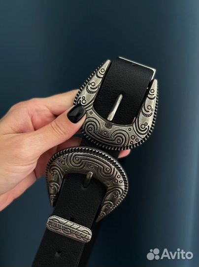 Ремень женский кожаный черный