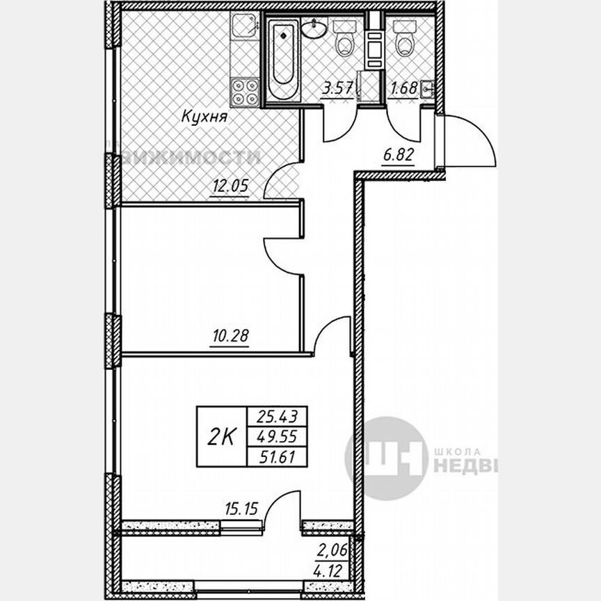 2-к. квартира, 51,6 м², 5/12 эт.