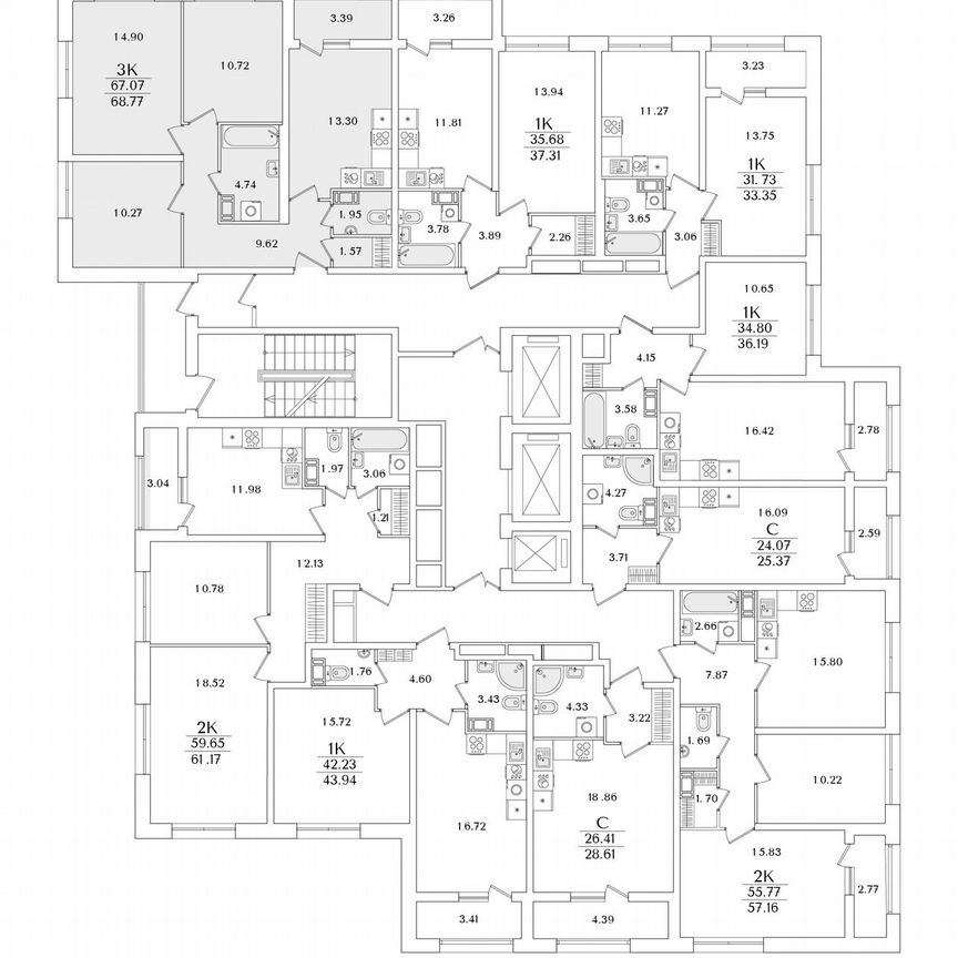 3-к. квартира, 68,8 м², 3/22 эт.