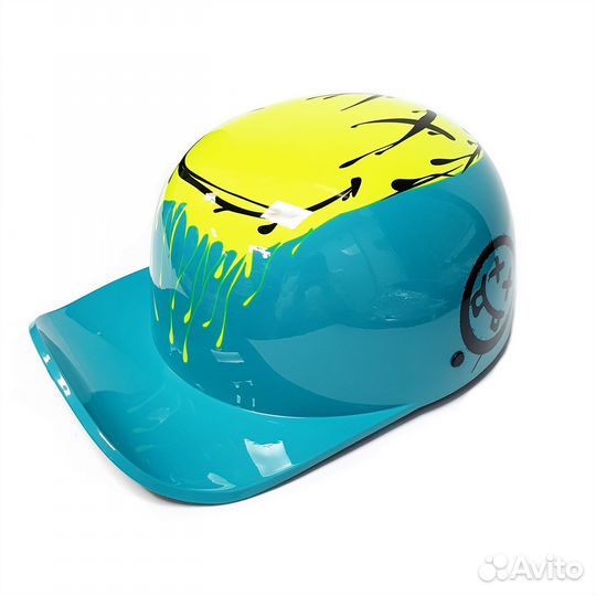 Шлем-каска (голубой, узор Smiley, +бандана) M