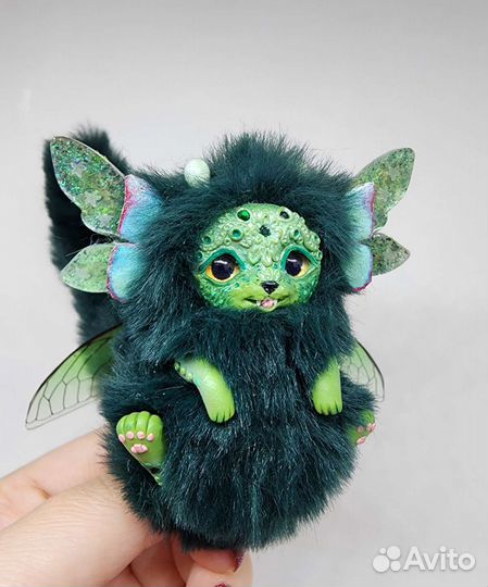 Мягкий зеленый кот игрушка