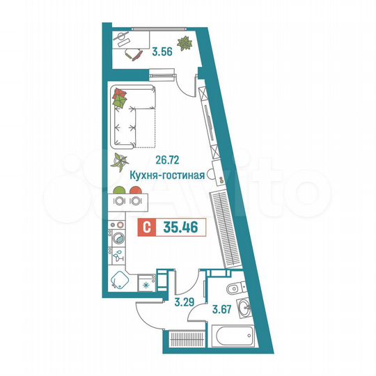 Квартира-студия, 35,5 м², 10/18 эт.