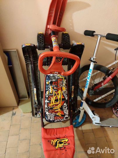 Снегокат с колесами двухместный