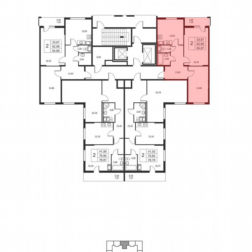 2-к. квартира, 64,9 м², 15/19 эт.