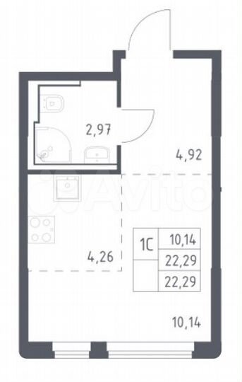Квартира-студия, 22,3 м², 8/14 эт.