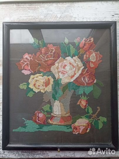 Картина ручная вышивка розы