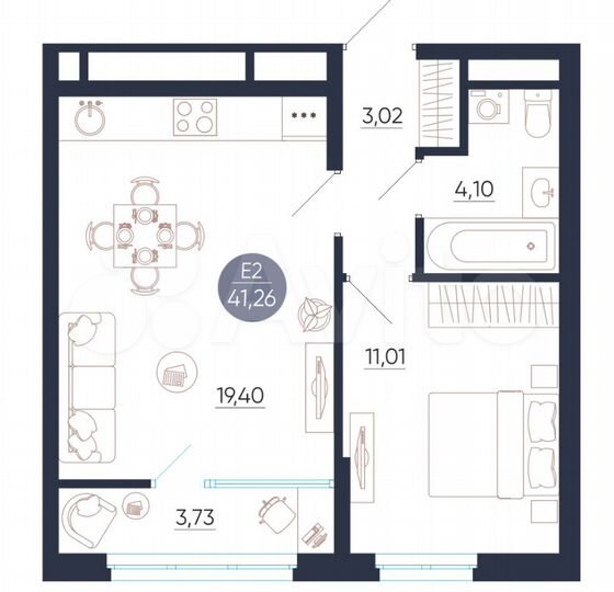 2-к. квартира, 41,3 м², 17/25 эт.