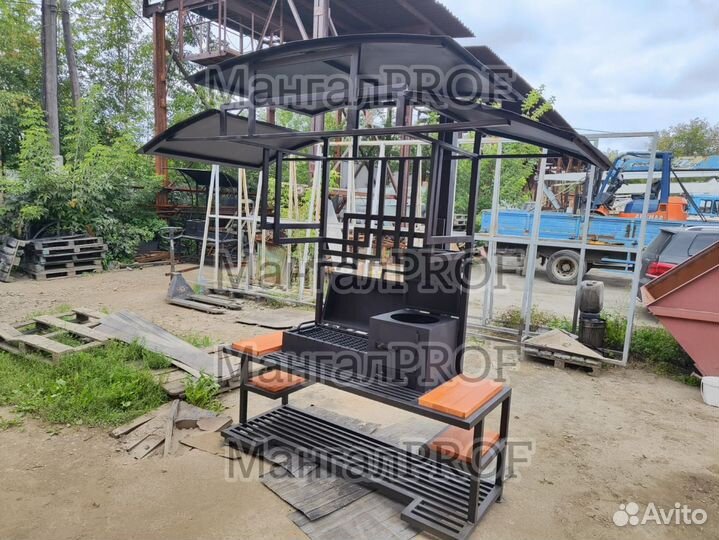 Мангал барбекю гриль с крышей печью под казан