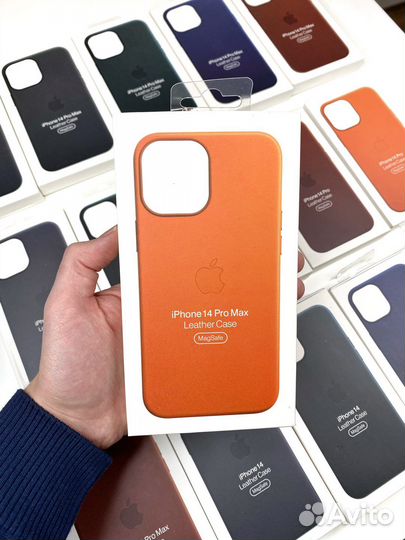 Кожаный чехол на iPhone 14 Pro Max (Копия) Orange