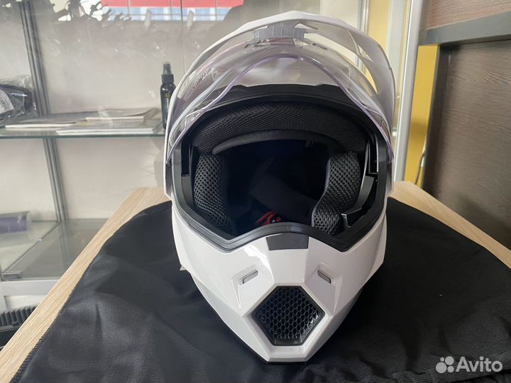 Шлем мото мотард hizer J6802 (M) #2 white (2 визор