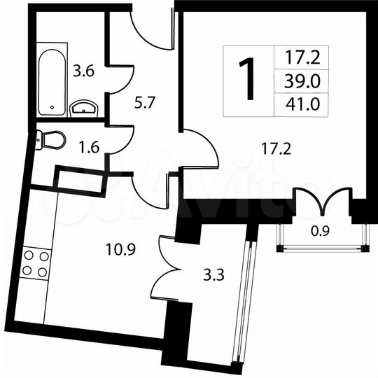 1-к. квартира, 41 м², 7/9 эт.