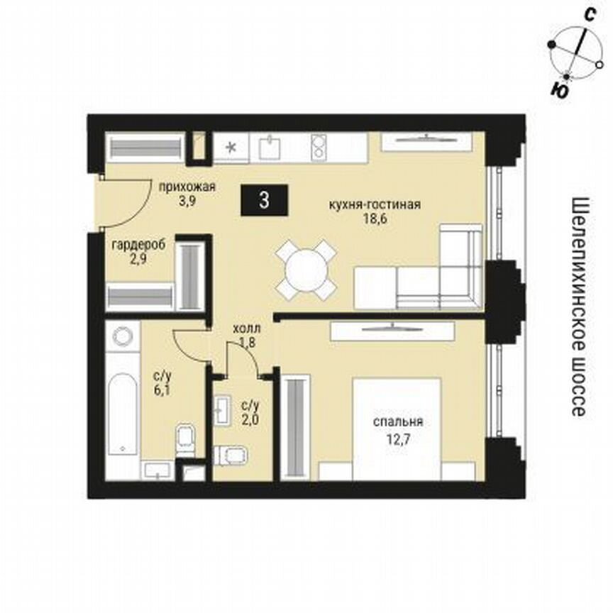 1-к. квартира, 47,3 м², 3/36 эт.