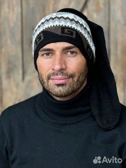 Мужская шапка шерсть ламы Перу Инка черная Гном