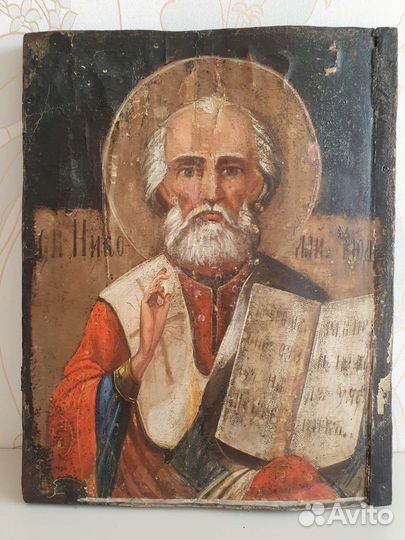 Старинная икона Николай Чудотворец 45х35
