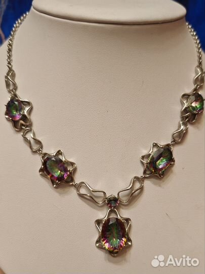 Серебряное колье и браслет. Кварц мистик. Новое