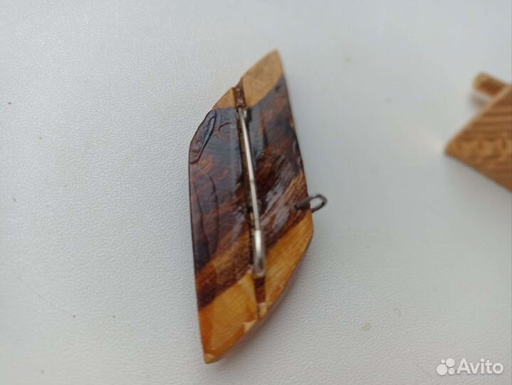 Винтажные запонки и брошь с янтарём