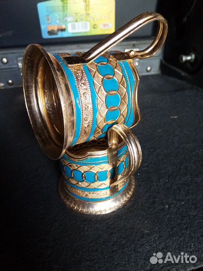 Подстаканник. СССР алюминий под позолота +эмаль