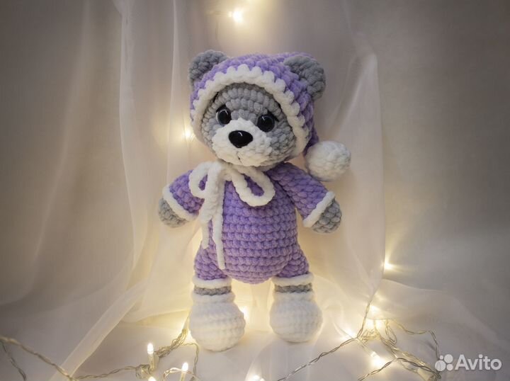 Медвежонок в пижаме мягкая игрушка вязаная