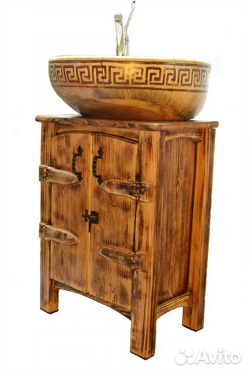 Деревянная раковина с тумбой