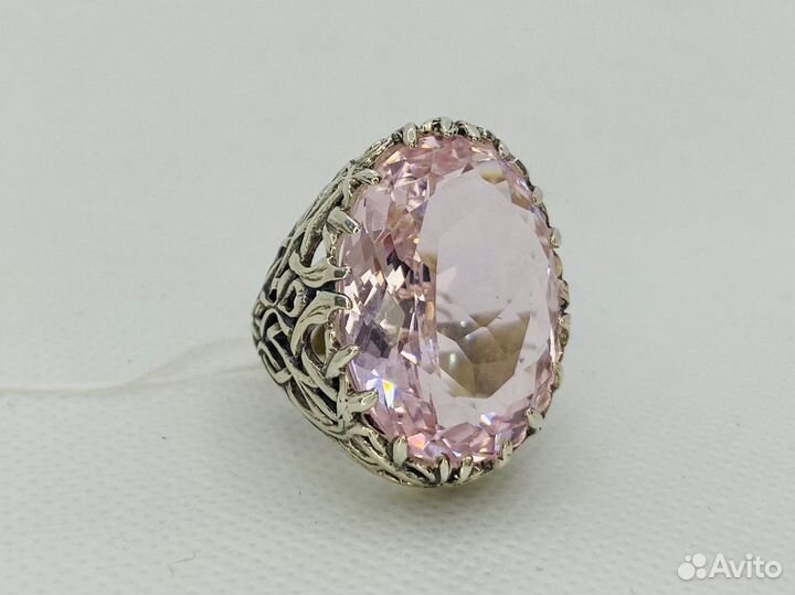 Серебро, крупный розовый камень, серьги, кольцо