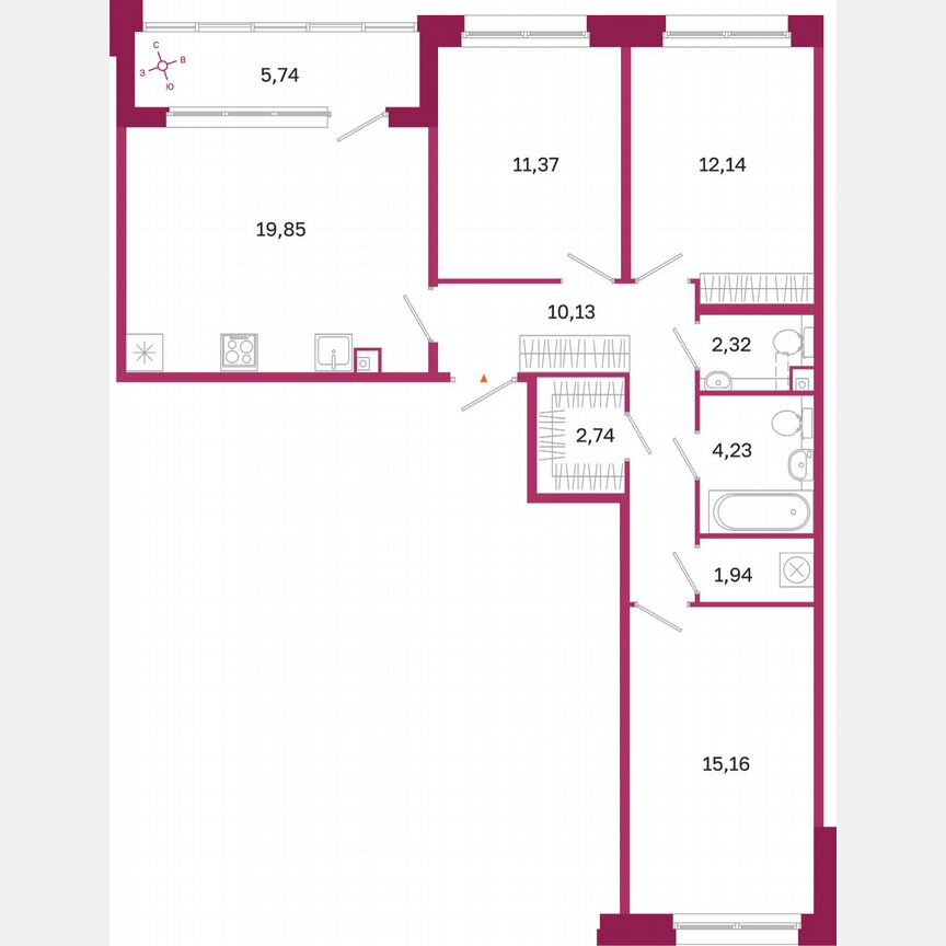 3-к. квартира, 82,8 м², 2/10 эт.