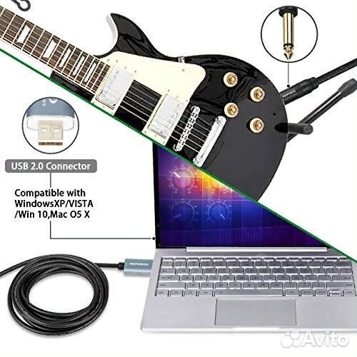 USB кабель для гитары 6.3 (моно) M - USB M Deluxe