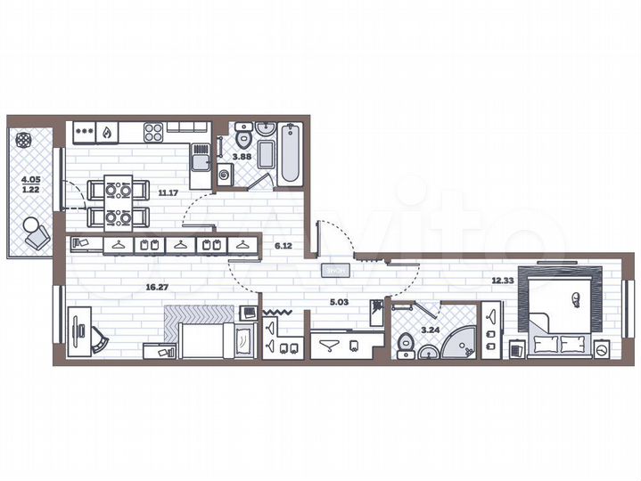 2-к. квартира, 59,3 м², 1/12 эт.