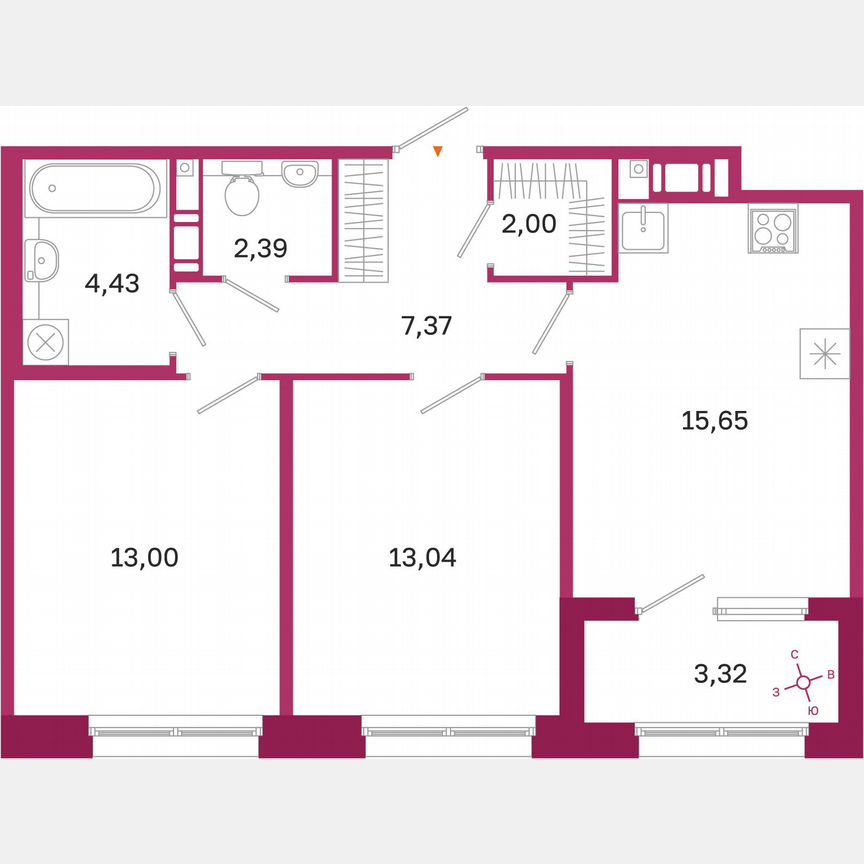 2-к. квартира, 59,6 м², 9/10 эт.