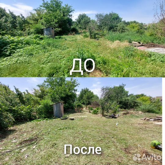 Покос травы тримером