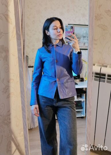 Винтажная кожаная куртка пиджак