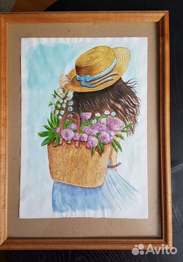 Картина Девушка с рюкзаком, акварель